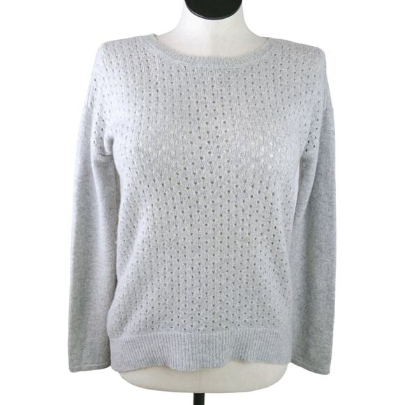 Wythe NY Women's SZ S 100% Cashmere Grey Round Perforated Weave High-Low Sweater - Picture 2 of 7